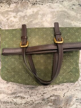 Louis Vuitton Olive Green Monogram Canvas Tote with Brown Leather Trim with COA!